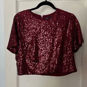 Maddy…K Burgundy Sequin Crop Top – Size Medium – Zip Back Party Top